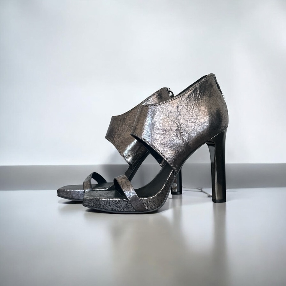 DKNY Dava Ankle Strap Cuff Leather High Heel Dress Sandals Gunmetal NEW 9.5